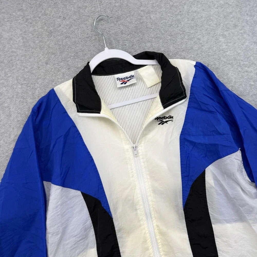 Crazy Vintage 90s Reebok Black Blue & White Nylon Windbreaker Jacket Mens M‎